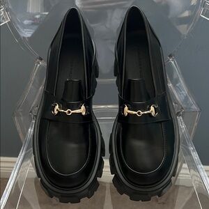Women's Black Loafers with Gold Accent